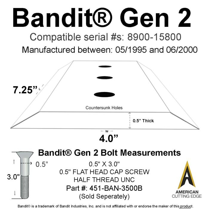 Bandit Model 150XP Compatible Brush Chipper Knife - Gen 2